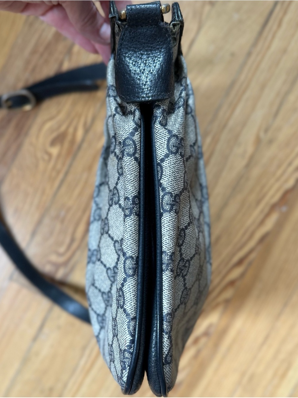 Gucci GG Shoulder Bag, Gray Coated Canvas with Navy Trim - Picture 12 of 17